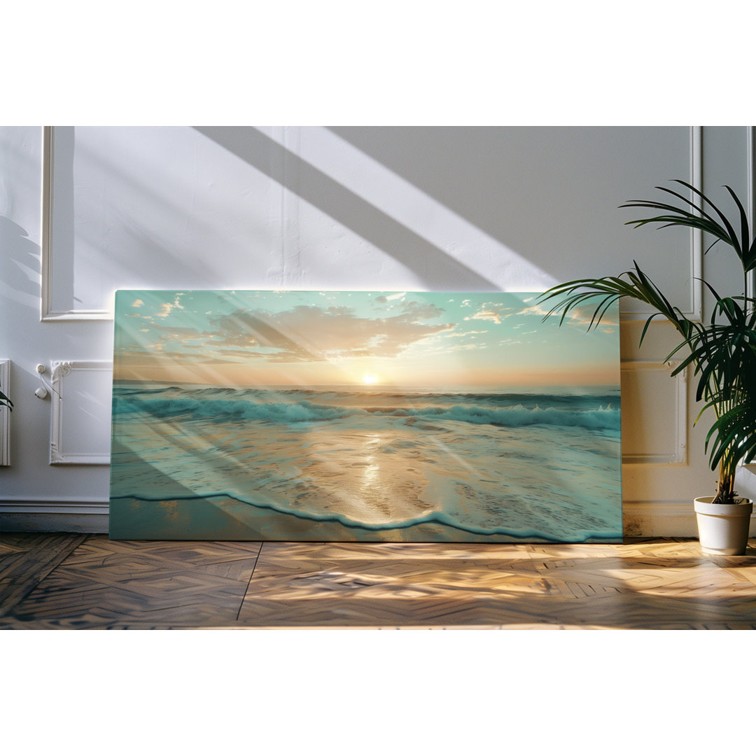 Leinwandbild gerahmt 120x60cm Sonnenuntergang Horizont Meer Strand See Ozean