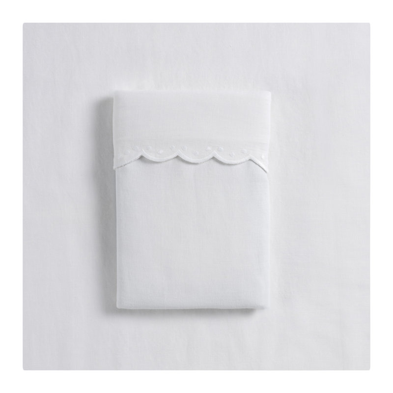 Airlie White Embroidered Sheet Set, Twin Sheet Set with 1 Pillowcase