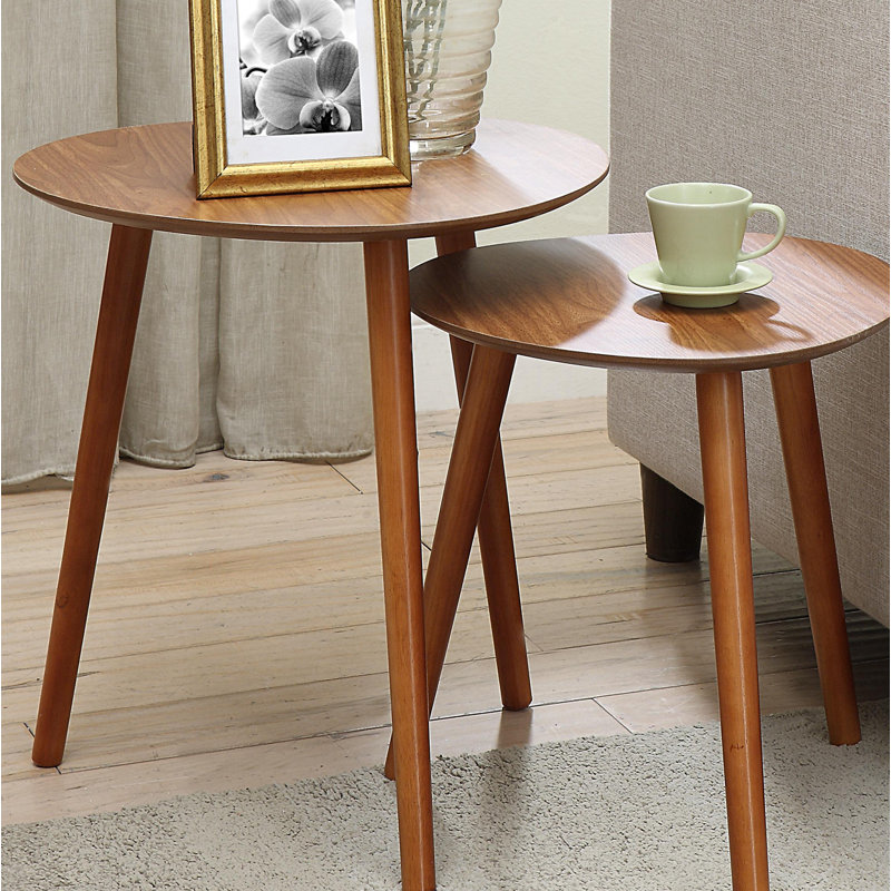 Ensemble de tables gigognes de deux articles avec pieds en bois massif Amethist