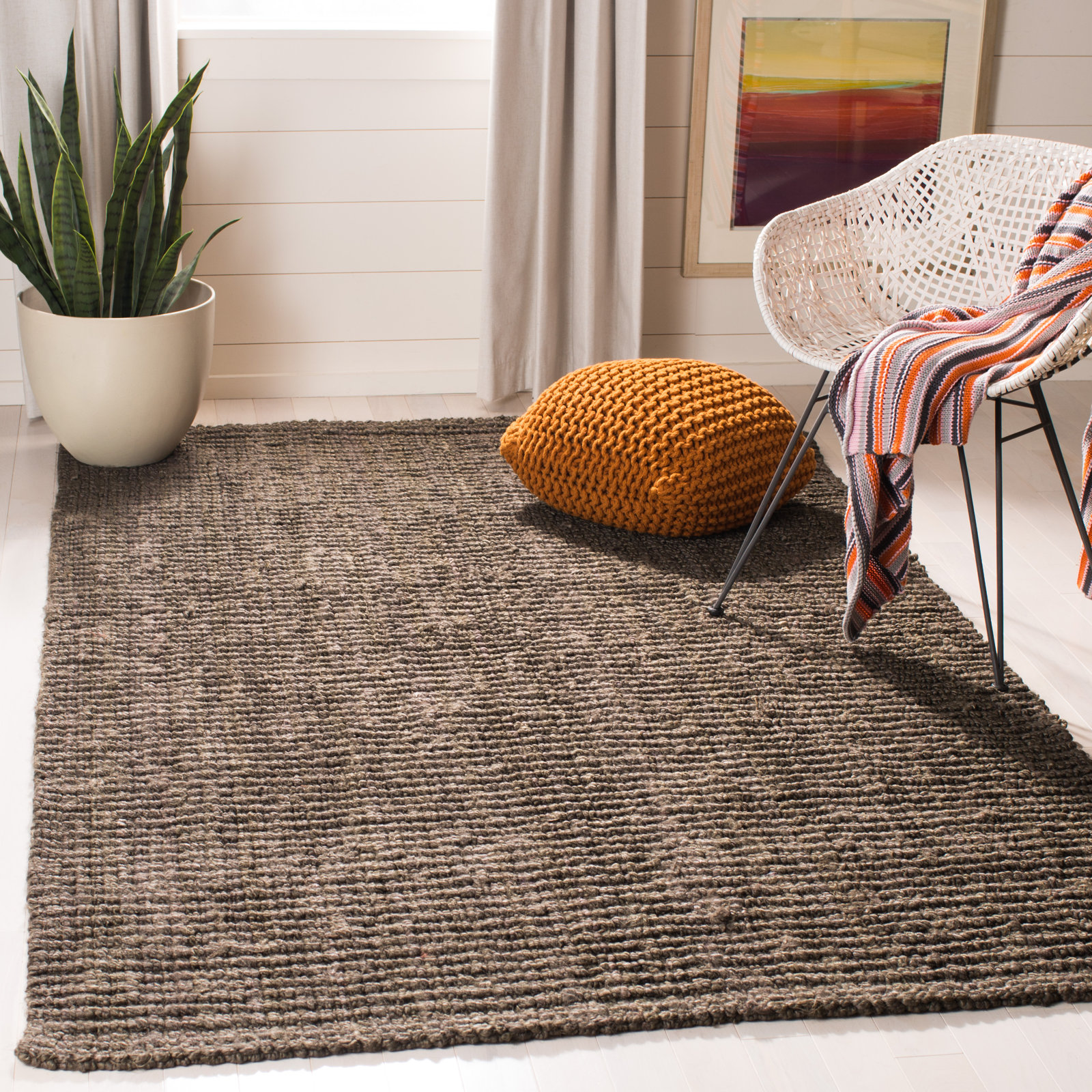 Auckland Handwoven Flatweave Jute/Sisal Brown Area Rug, Rectangle 8' x 10'