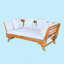 Canapé d'extérieur d'extérieur pour lit de jour, canapé 3 places avec accoudoirs pliables et 4 coussins de dossier, coussin amovible en teck et structure en bois d'acacia beige