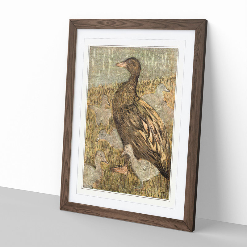 Duck with Chicks by Theo Van Hoytema - Picture Frame Painting, Walnut Framed, 65cm H x 48cm W x 2cm D