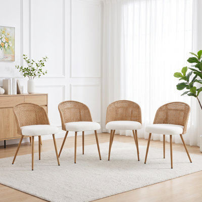 Chaises de salle à manger rembourrées en osier, style bohème moderne du milieu du siècle, hauteur d'assise de 19,88 pouces (ensemble de 4)