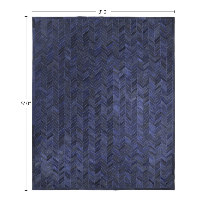 Meir Leather Chevron Area Rug, Navy, Rectangle 3' x 5'