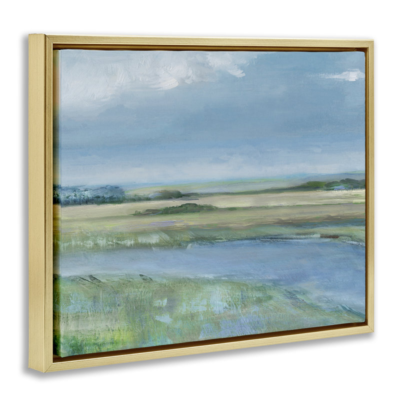 Curving River Bend Landscape, Luster Gray Floater Frame, 17" H x 21" W