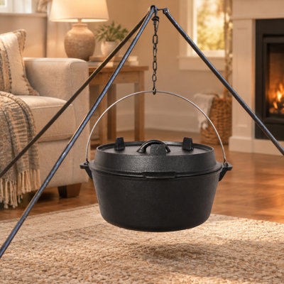 Casserole pré-assaisonnée en fonte avec couvercle pour poêle, foyer d'extérieur pour foyer extérieur