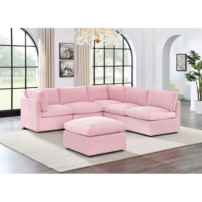 Canapé modulaire de coin symétrique de 98 po Kyanne Priyen, Velours côtelé rose