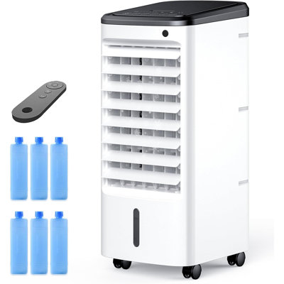 Ventilateur portatif sans fenêtre avec télécommande, refroidisseur de marais oscillant silencieux sans évaporation, 6 glacières pour la chambre à coucher