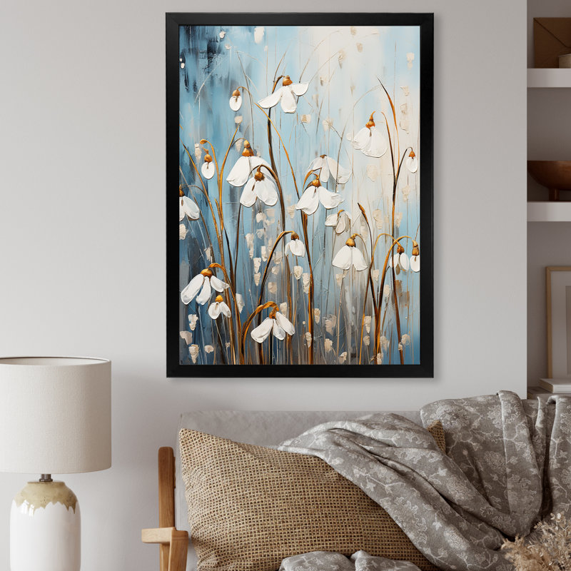 " White And Blue Snowdrops Simplicity ", Black Single Picture Framed, 40" H x 30" W x 1.5" D