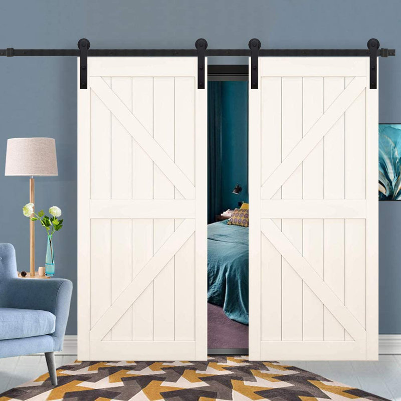9ft Black Steel Sliding Barn Door Hardware Track Kit