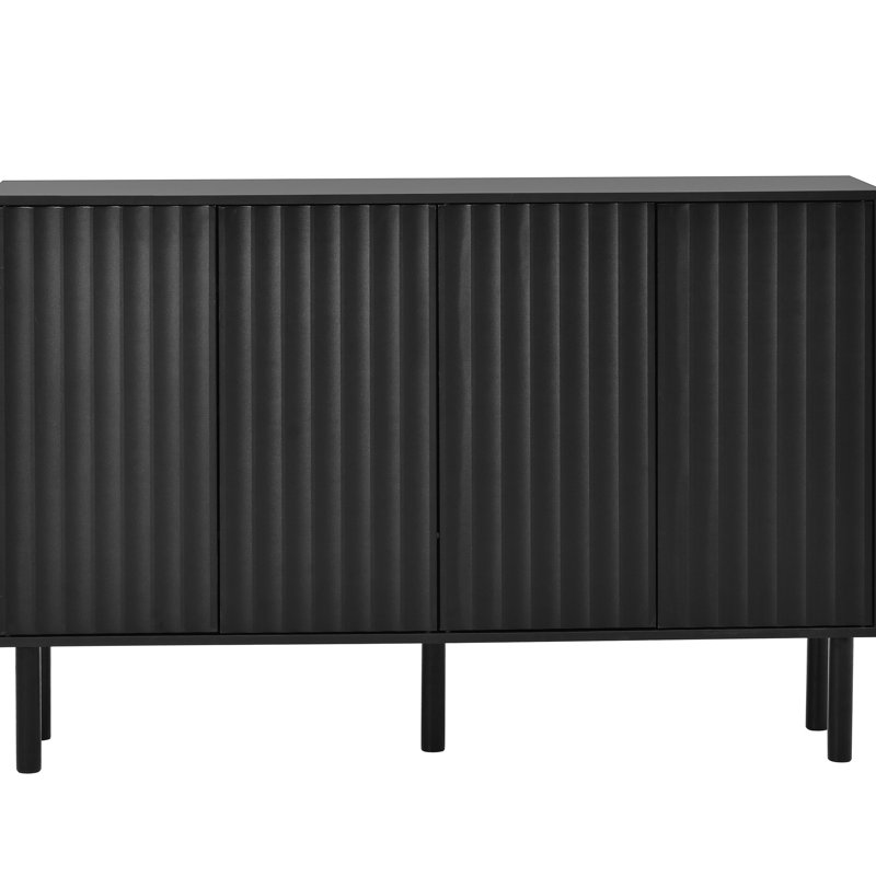 Contemporary 4-Door Sideboard With Fluted Doors And 5 Solid Wood Legs, Finish Storage Cabinet Legs Adjustable Options, Brown