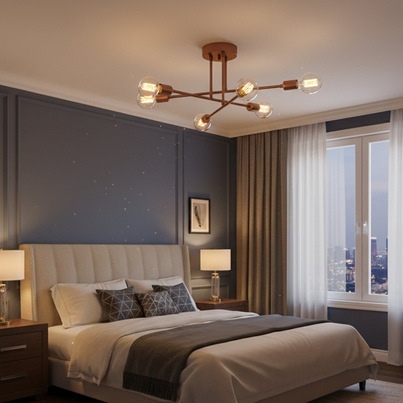Lustre linéaire Spoutnik moderne à 6 lumières Aasmin, Cuivre