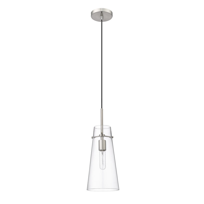 Luminaire suspendu conique à 1 lumière Wenka, H 123 po x l 6,5 po x P 5 po, Nickel brossé