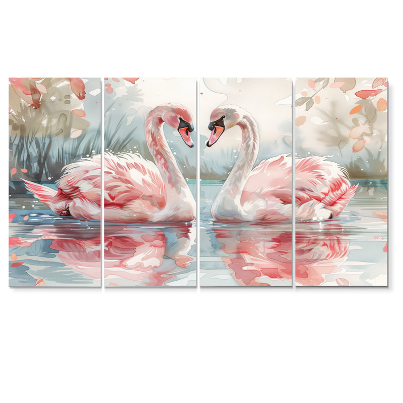 Rose, blanc, cygne, étang, romance II, H 28 po x l 48 po