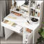 Bureau de coiffeuse avec miroir et lumière, commode de rangement à trois niveaux avec grand tiroir, 3 modes d'éclairage à luminosité réglable, coiffeuse de chambre à coucher