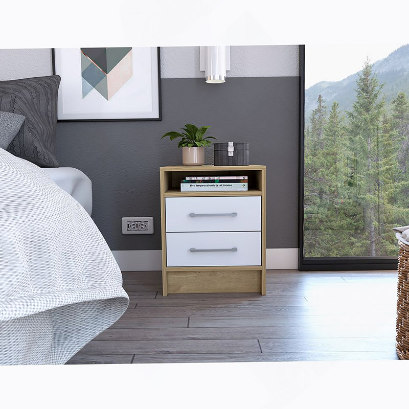 Rowley 2-Drawer 1-Shelf Rectangle Nightstand, White