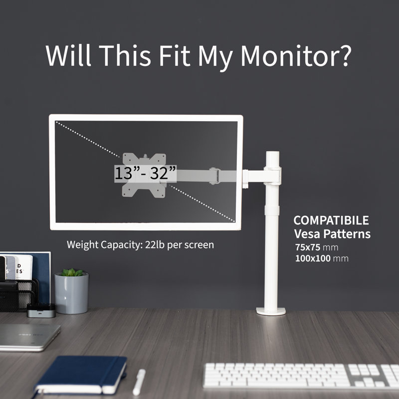 Single LCD Monitor Height Adjustable Desk Mount