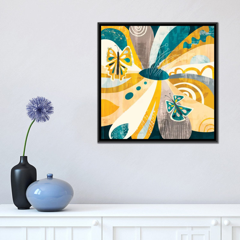 « floral pétales », reproduction d’art sur toile, H 18 po x l 18 po x P 1,5 po, Toile avec cadre noir, Pas de tapis