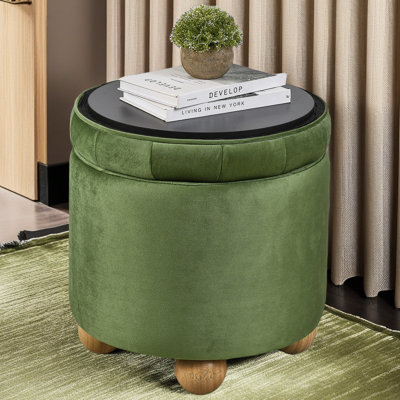 Repose-pieds rond avec rangement, repose-pieds rond multifonctionnel, couvercle pouvant être retourné comme plateau de table, avec espace de rangement
