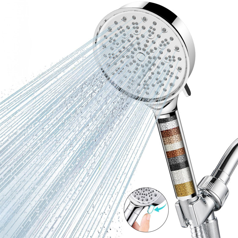 Filtered Shower Head With Handheld, High Pressure 6 Spray Mode Showerhead With Filters, Water Softener Filters Beads For Hard Water - Remove Chlorine - Reduces Dry Itchy Skin, Chrome