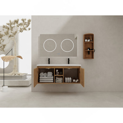Meuble-lavabo mural 48 po avec double lavabo et support de rangement, portes à fermeture douce, armoire de rangement 00612IMO-07248IMOX (KD-Packing)