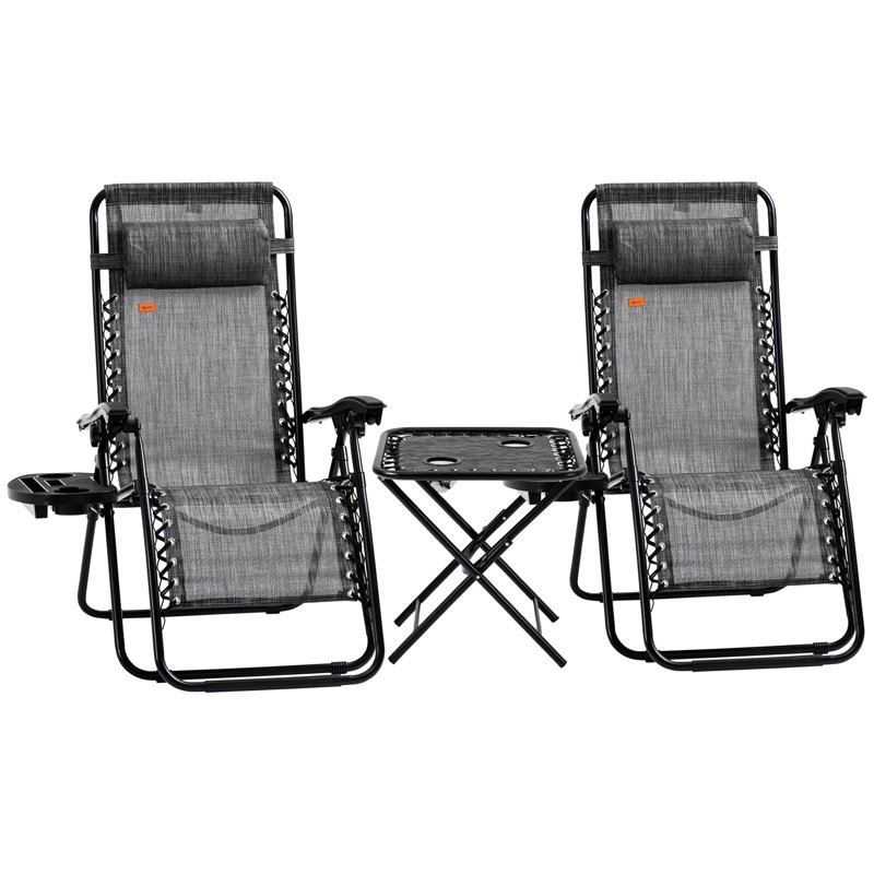 Zero Gravity Chair - Lightweight Folding Chairs With Side Trays For Outdoor Lawn, Beach Gray -Relieving Bungee Suspension Table Relaxation Pool, Backyard