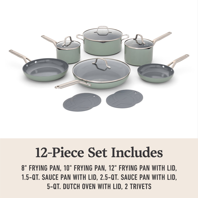 Calphalon Ceramic Nonstick 12-Piece Cookware Set, Silver Ash