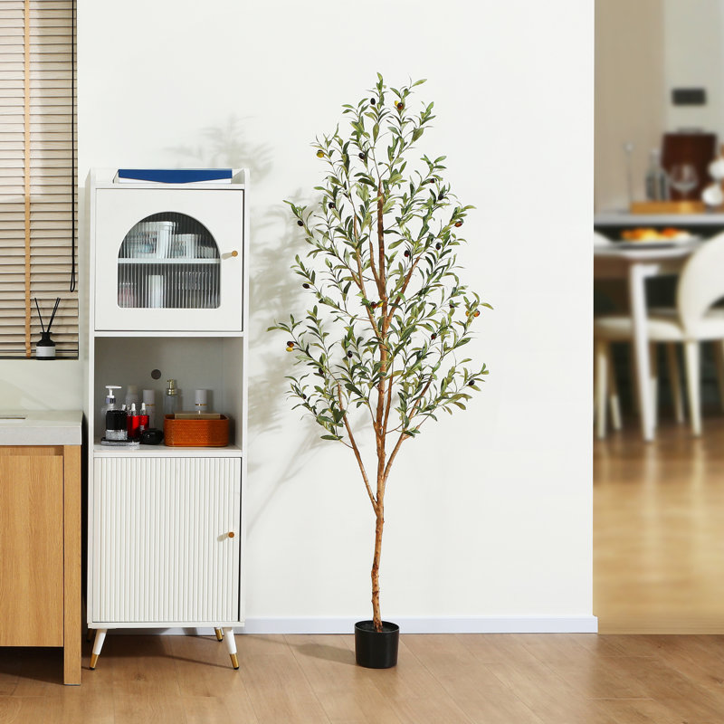 Adcock Artificial Olive Tree in Pot with Realistic Leaves and Natural Trunk, 1, 71" H x 28" W x 28" D