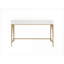 Bureaux, bureau moderne blanc brillant à 2 tiroirs, pieds en métal doré | Blanc, métal