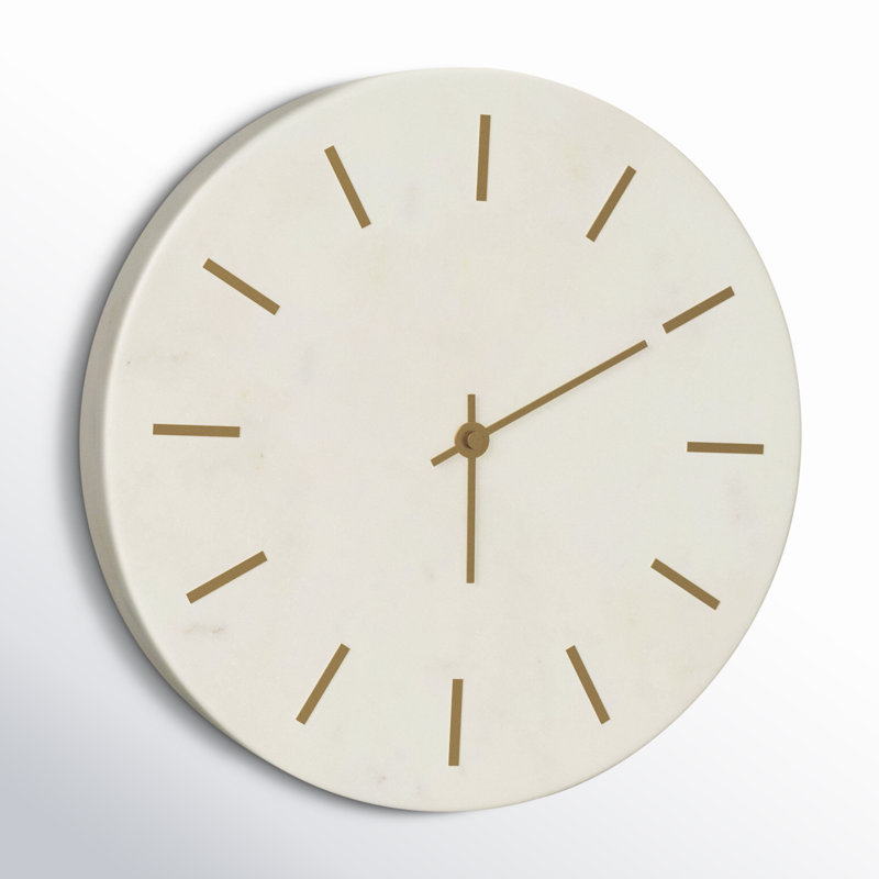 Reese White Marble Wall Clock with Gold Inlay