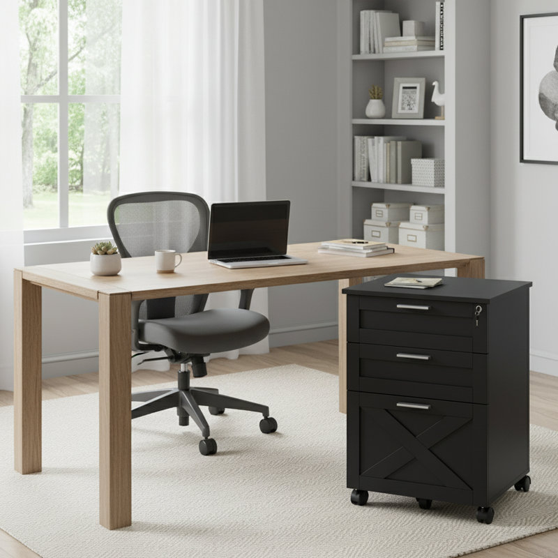 3-Drawer Mobile File Cabinet with Lock, Wood Under-Desk Filing Cabinet for Home Office, Organizer for Letter, A4 & Legal Documents
