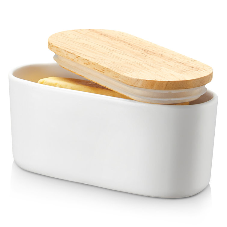 1pc Ceramic Butter Dish With Lid And Knife, Silicone Seal Ring