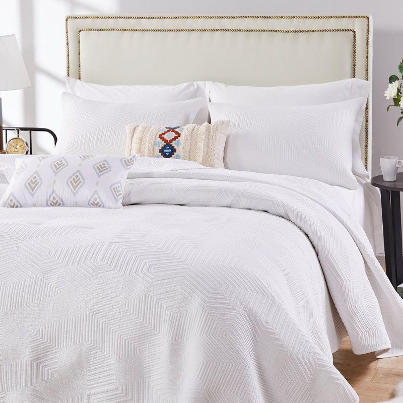 Ensemble de courtepointe Parker moderne, Courtepointe double / grand et 2 taies décorative, Blanc