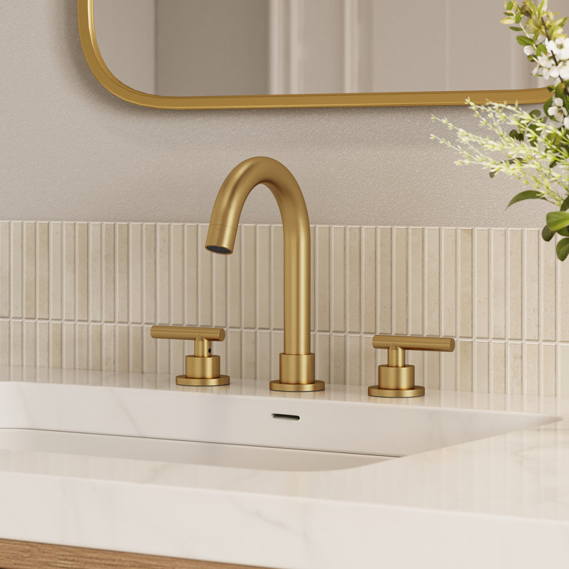 Widespread Bathroom Faucet 3 Hole, 2-Handle Bathroom Sink Faucet with Drain Assembly, Brushed Gold