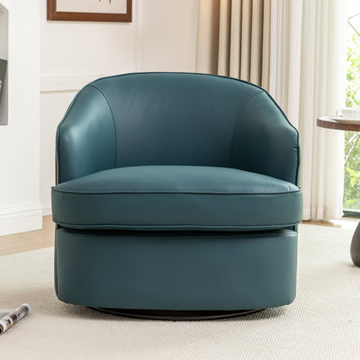Wooden Vegan Leather Upholstered  Armchair  Swivel Barrel Chair