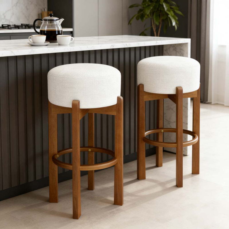 Tabouret de bar rembourré en bois, Noyer