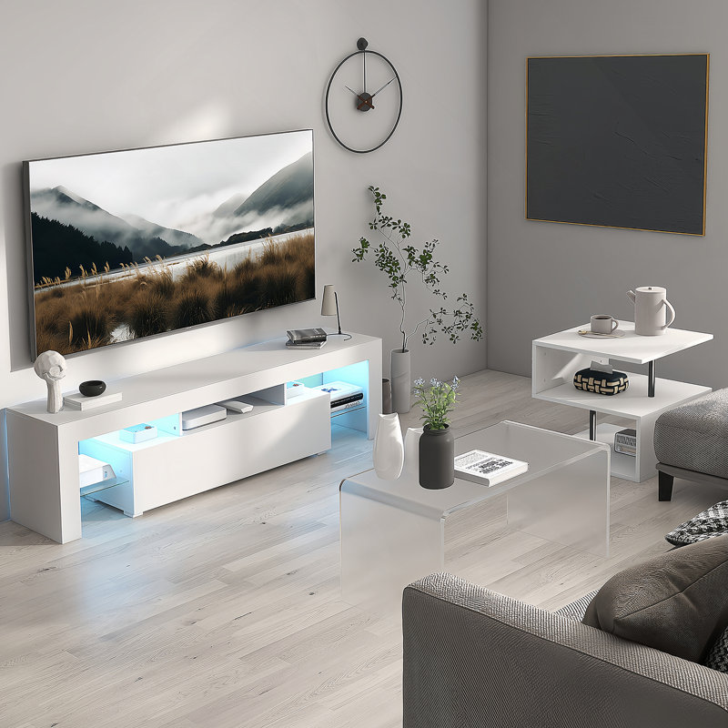 Meuble télé en bois manufacturé, Blanc