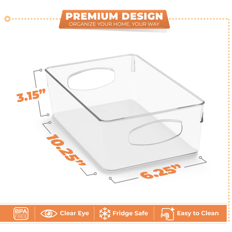 Sorbus 10 Pack Narrow Clear Plastic Storage Bins with Handles for Shelves, Medium, 3.15" H x 6.25" W x 10.25" D