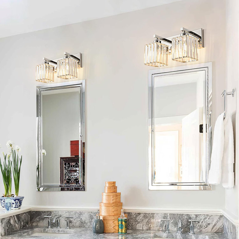 Luminaire de meuble-lavabo moderne avec structure en cristal et métal K9, compatibilité avec douille E26, installation facile et conception à intensité variable