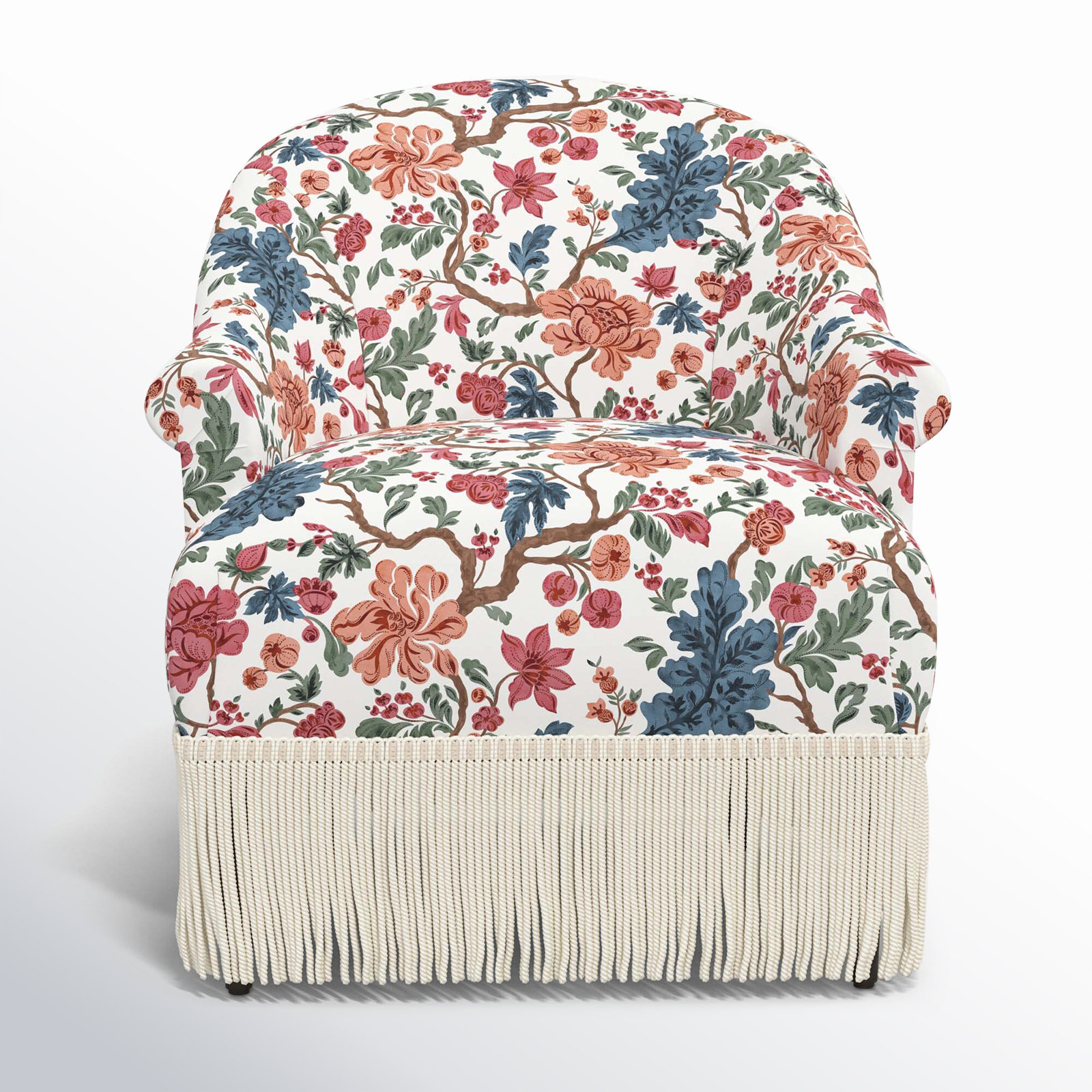 Callie Barrel Chair, Blockprint Multi, Ivory