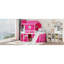 Lit mezzanine pleine grandeur rose avec glissade, tente et tour - conception de fenêtre inspirée, pin de qualité, espace de jeu supplémentaire avec pinède fermé, dessous aéré pour les marionnettes-237279080