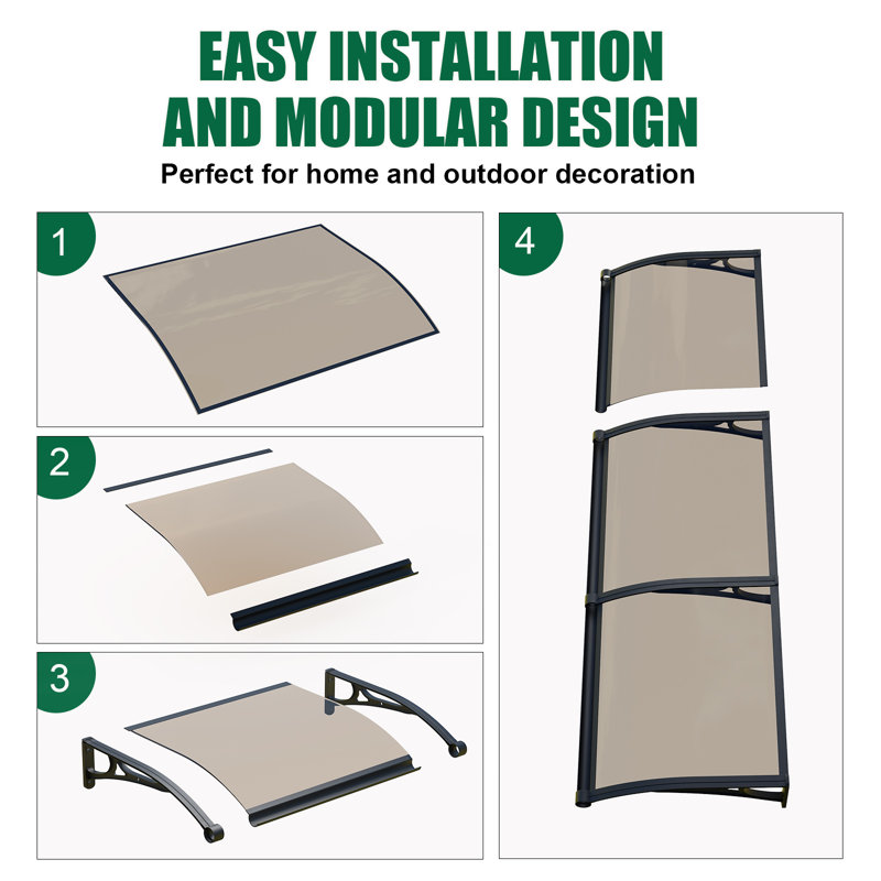 GUANSU-CN Polycarbonate Cover Retractable Door / Window Awning, Brown, 80x100 cm