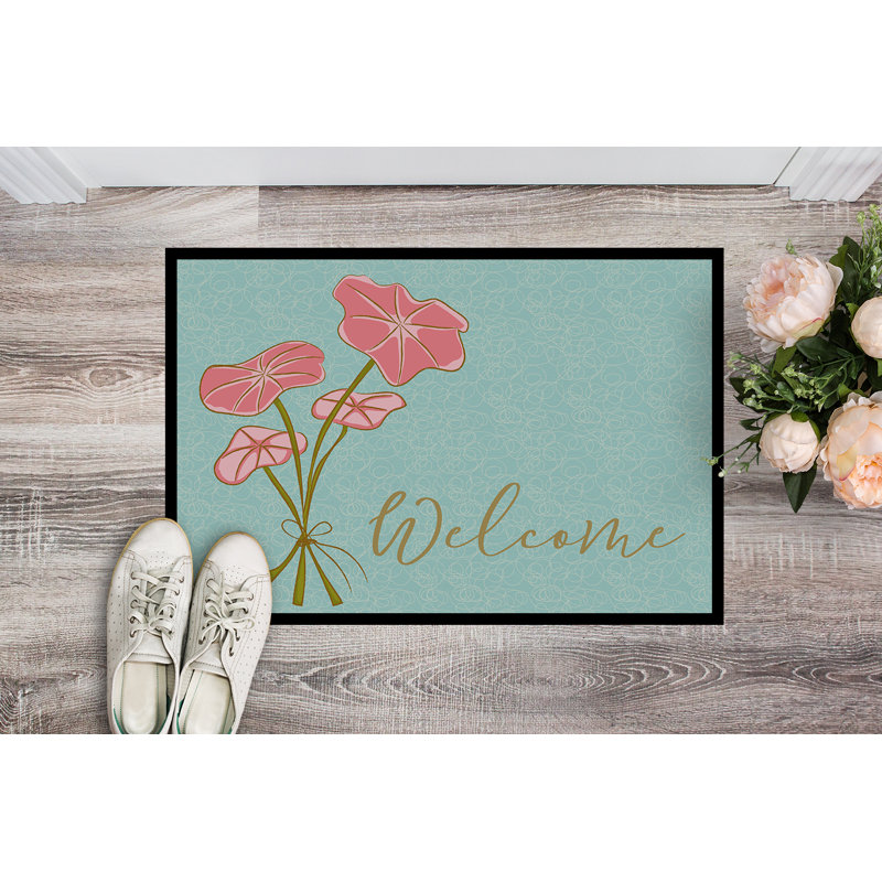 Fleurs welcome 27 po x 18 po tapis de porte extérieur antidérapant, Rectangle 1 pi 6 po x 2 pi 3 po