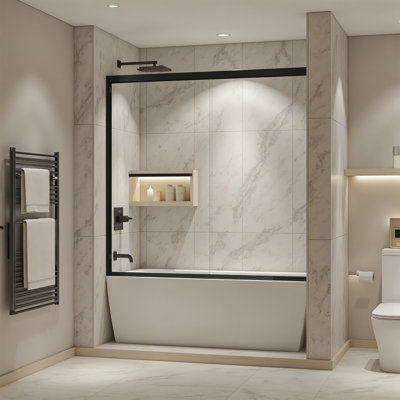 60" W x 58" H Metal Framed Shower Enclosure Double Sliding Glass Shower Door with Clear Tempered Glass