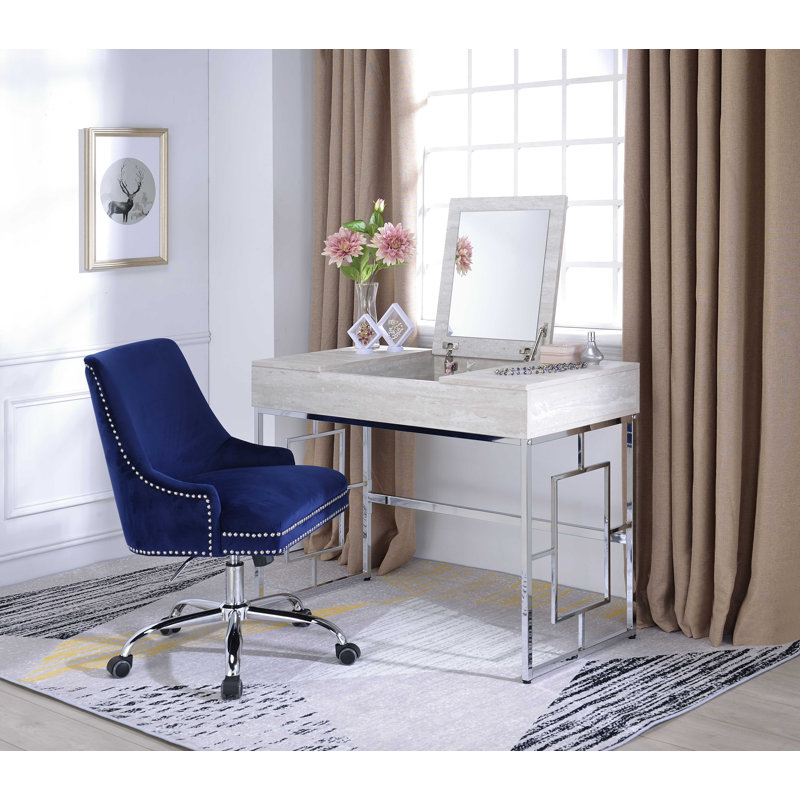 Jaiswal Contemporary 44"L Rectangular Vanity Desk with Mirror and USB, Chrome