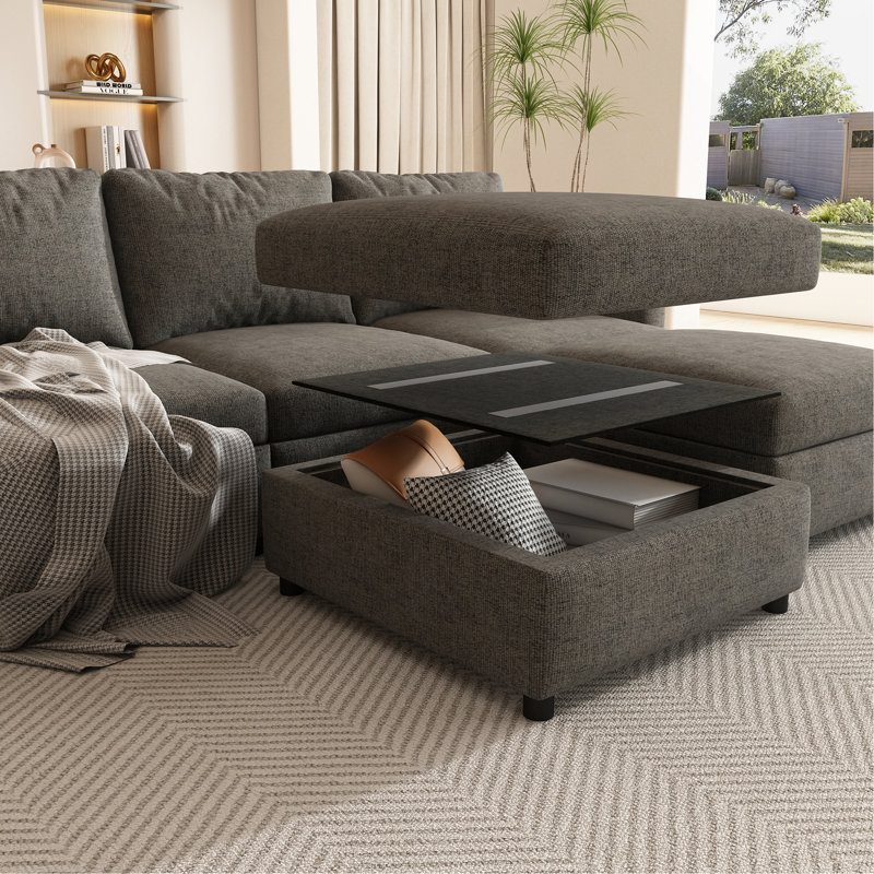 Grand canapé modulaire moderne, canapé modulaire en U avec fonction de rangement, canapé-lit de 123 po avec repose-pieds, méridienne modulaire à 6 places pour salon, chenille