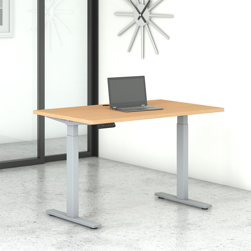 Adjustable Metal Base Standing Desk, 47.68" H x 59.45" W x 29.37" D, Natural Maple/Silver
