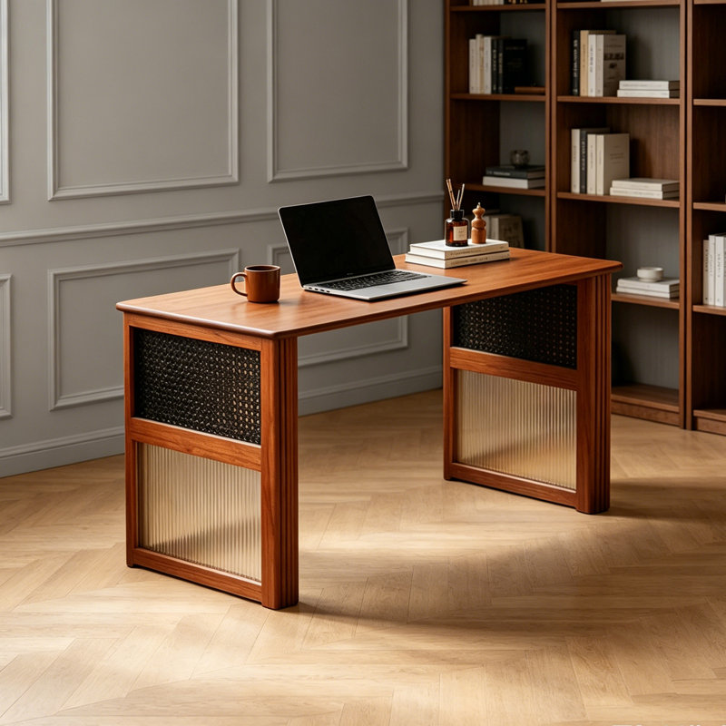 Brown Durable Pine Wood Rectangular Writing Desk, 29.52" H x 62.99" W x 25.59" D