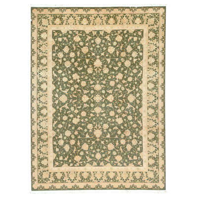 High-Quality Hand-Knotted Olive Green Area Rug