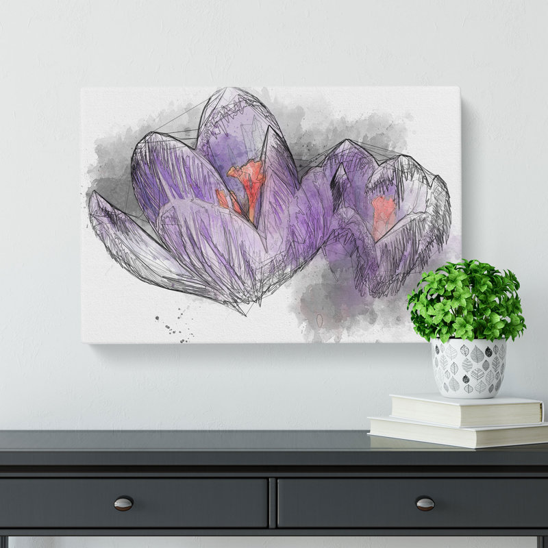Purple Crocus Flower - Wrapped Canvas Painting, 60cm H x 91cm W x 3cm D